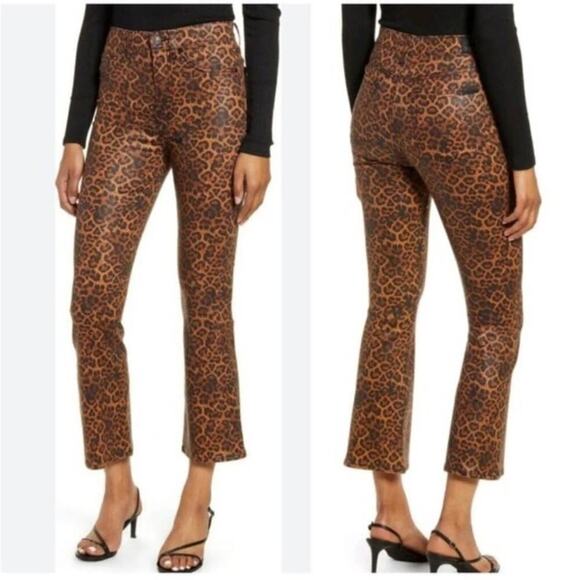 7 For All Mankind Slim Kick Leopard Printed Flare Capri Jeans - Picture 1 of 5